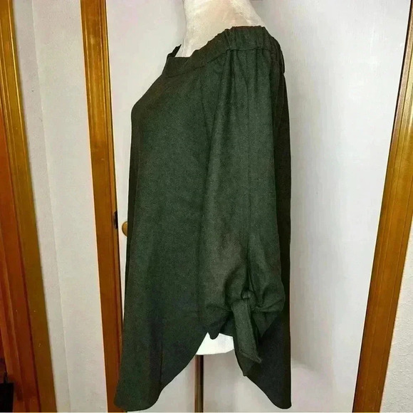 Tibi Wool Blend 3/4 Sleeve Shirt Women 4 Green Off Shoulder Rounded Neck Tunic - Picture 3 of 10